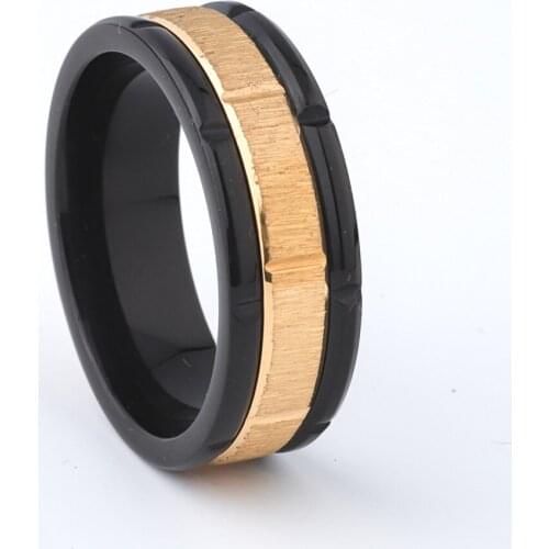 8mm Black Gold Color Mens Spinner Ring Rotatable Wedding Band Fashion Rings Classic Man Gents Party Jewelry