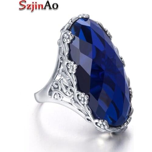 Szjinao Vintage Sapphire Ring For Women Real 925 Sterling Silver Wedding Engagement Brand Jewelry Bohemia Party France Famous