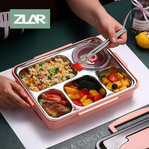 ZLAR Stainless Steel Lunch Box Compartments Heat Warmer Bento Box Food Storage Container Kitchen Portable With Bag Bowl Office