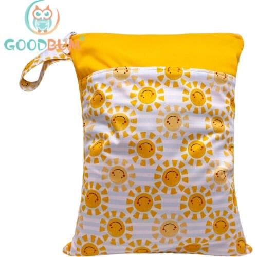 PUL Wet Bag Baby Waterproof Cloth Diaper Bag Double Pocket Zippers Print Reusable Baby Nappy Rubbish Wet Bag Wetbags 30x40cm