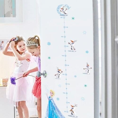 Cartoon Elsa Olaf Height Measure Wall Stickers For Kids Room Home Decoration Frozen Anime Movie Mural Art Growth Chart Decal