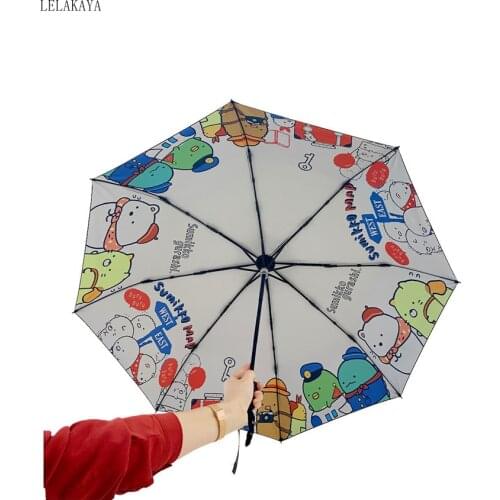 Cartoon Sumikko Gurashi Corner Bio Umbrella Action Figure Printed Tri-folding Windfroof Folding Anti-UV Sun Rain Black Umbrellas