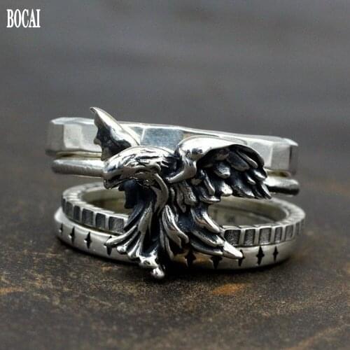 Thai silver eagle ring for man 2020 new real S925 pure silver handmade dark pioneer 4-ring stacking combination man ring