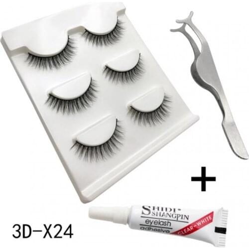 3d Hand-made Soft Hair And Chemical Fiber Eyelashes Set Combination False Eyelashes + Small Glue + Tweezers Women Makeup Tools