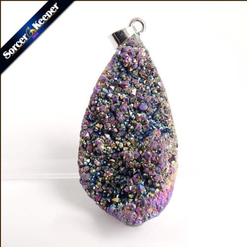 Natural Multi-color Agates Pendant Electroplating Quartz Crystal Cluster Minerals Reiki Healing Crystal Fit Jewelry Making AA738