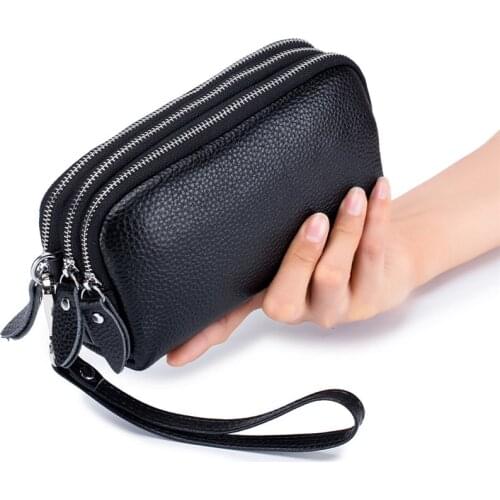 New Clutch Bag Women Big Capacity Three layers Zipper Long Women Phone Wallet Genuine Leather Womens Purse Mini Small Money Bags