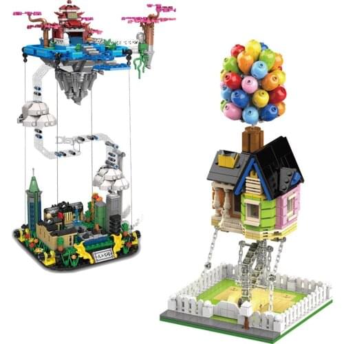 2021 new suspension balance myth moon Guanghan Temple building blocks legendary building city model childrens toy gift