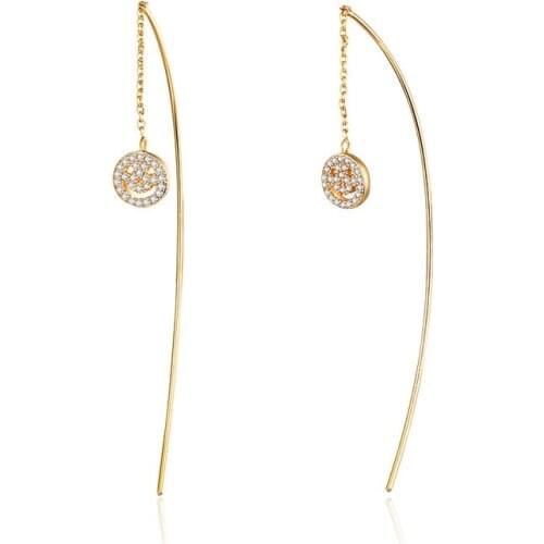 New Fashion Smiley Face Drop Long Earrings for Women Gold Ear Line Metal Rod Zirconia Earrings Party Jewelry Girls Gifts