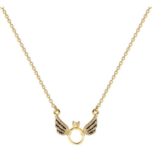 Zircon Small Wing Circle Pendant Necklace Female Titanium Steel Clavicle Necklace Ins Jewelry for Women