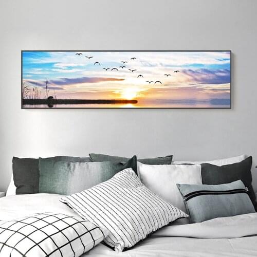 Nature Picture Sea Bridge Sunset Painting Landscape One direction Poster Wall Print Large Led Canvas Art for Living Room