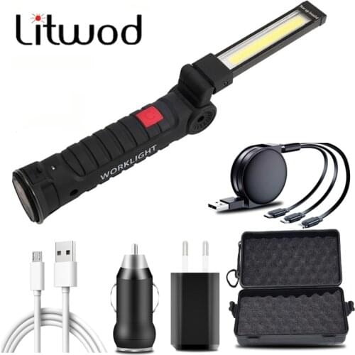 CREE XM-L T6 Working LED Flashlight COB Lamp Built in USB Rechargeable Battery 3 Modes Torch Tail Magnet Emergency for Camping