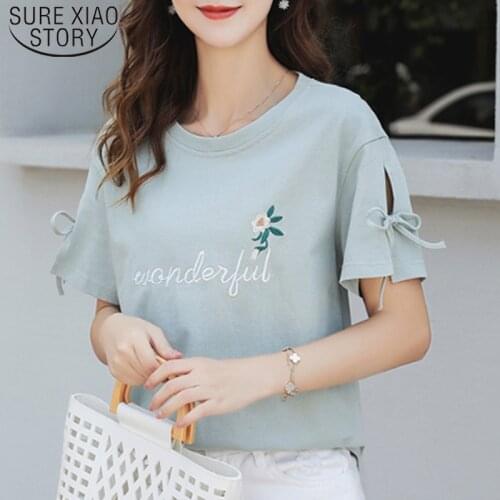 Korean Fashion Clothing Casual Summer Ladies Shirt Loose Short Sleeve O-neck Shirt Tops Cotton Shirt Embroidery Tops 4848 50