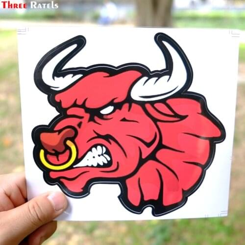 Three Ratels TZ-187 15.8*15cm 1-2 pieces angry bull head red vinyl car sticker car stickers
