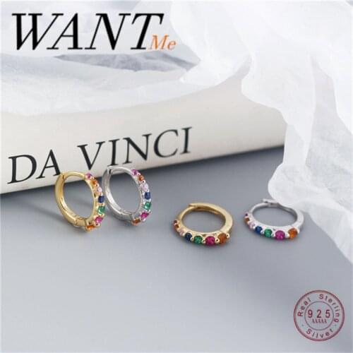 WANTME New Korean Luxury Genuine 925 Sterling Silver Colorful Zircon Ear Buckle for Women Chic Princess Wedding Earrings Jewelry