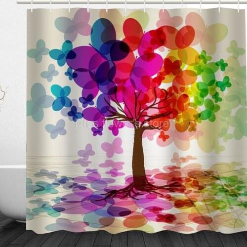 Multi-Size Abstract Shadow Butterfly Big Tree Design Custom Shower Curtains Bathroom Waterproof Mildew Polyester Fabric+12Hook