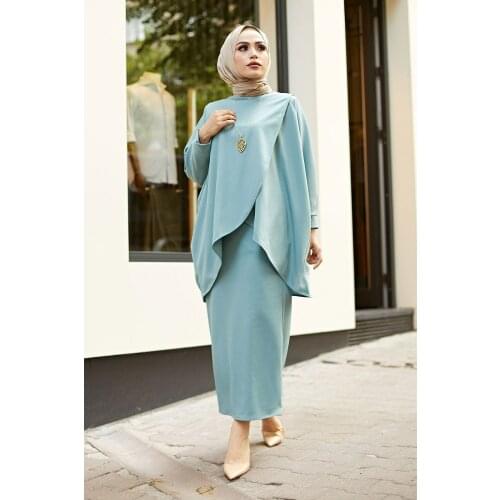Skirt And Tunic Double Combination Woman abayas muslim sets modest clothing turkey dresses for women hijab dress muslim tops isl
