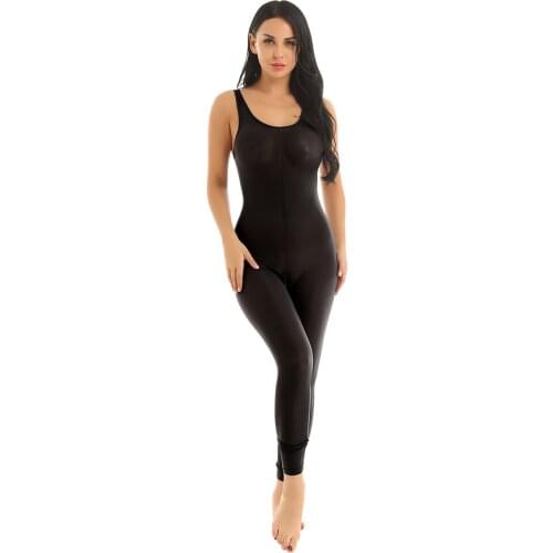 Women Zipper Crotch Leotard Bodysuit See Through Sheer Sleeveless Scoop Neck Tank Untitard Bodysuit Jumpsuit Clubwear Overalls