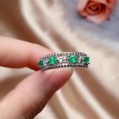 Fine Jewelry 925 sterling silver inlaid natural emerald female ring support detection new