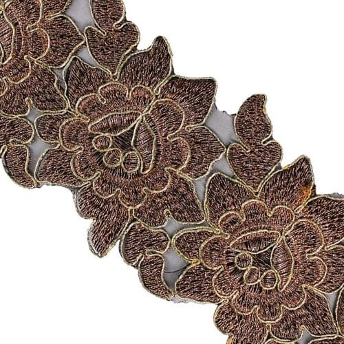 10yards Brown Gold Floral Trim Applique Cord Guipure Lace Fabric Trimming Ribbon Tape Motif Clothes Craft Sewing Supplies T2451