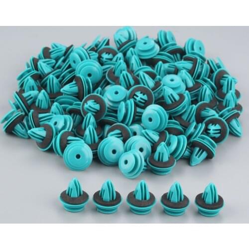 100Pcs Universal Auto Fastener Vehicle Car Bumper Clips Retainer Fastener Rivet Door Panel Fender Liner Blue Clips