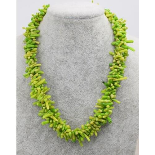 3rows green coral baroque 3-8mm necklace 18inch wholesale beads nature FPPJ woman 2017
