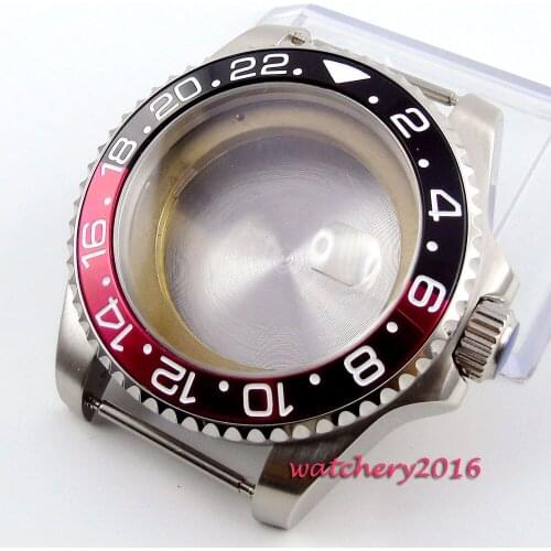 43mm Stainless Steel Sapphire glass red black bezel hardened top Luxury High quality fit ETA 2836 8215 movement Mens Watch Case