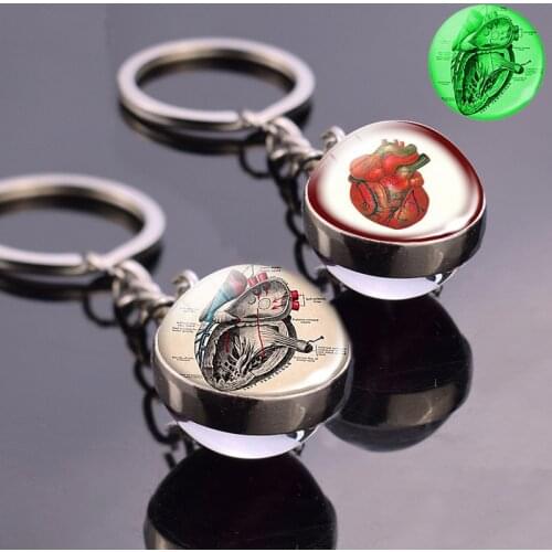 Anatomical Heart Key Chain Glass Ball Keyring Heartbeat Sign Pendant Biologist Doctors Halloween Gifts