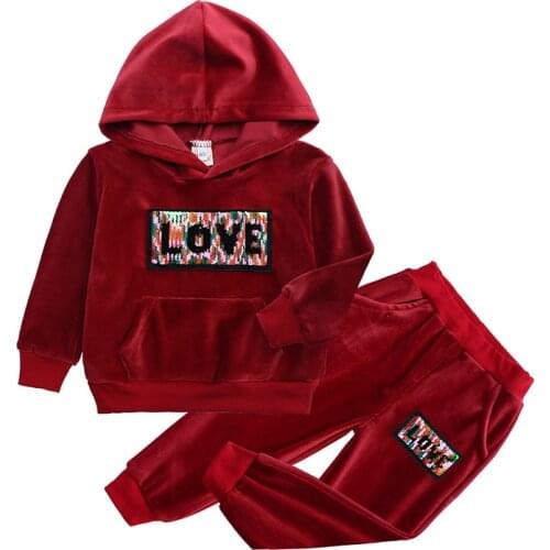 Velvet Hooded Boys clothes winter set 2019 Winter Toddler girl clothes christmas with pocket Tracksuit Suit for children clothes