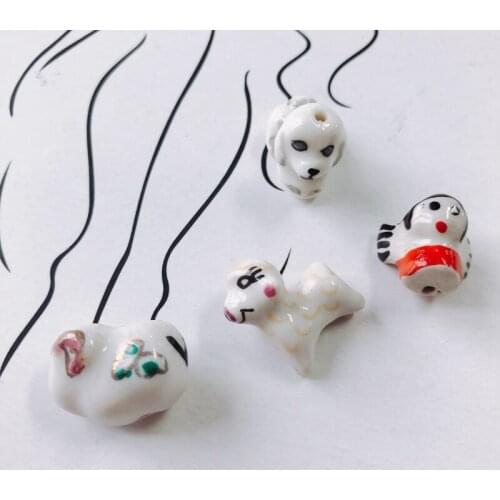 DIY Jewelry Accessories Hand-painted Lamb Puppy Monkey Penguin Tai Chi Figure Straight Hole Scattered Beads
