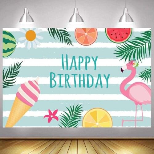 Flamingo Photo Backdrop Flower Stripe Girls Boy Baby Happy Birthday Party Decoration Princess Photography Backgrounds Banner