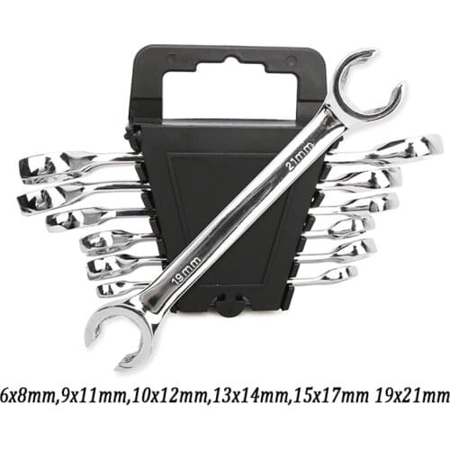 6pcs/set 6-21mm Tubing Ratchet Spanner Wrench Flex-head Metric Oil Flexible Open End Wrenches Tools Car Repair Accessories
