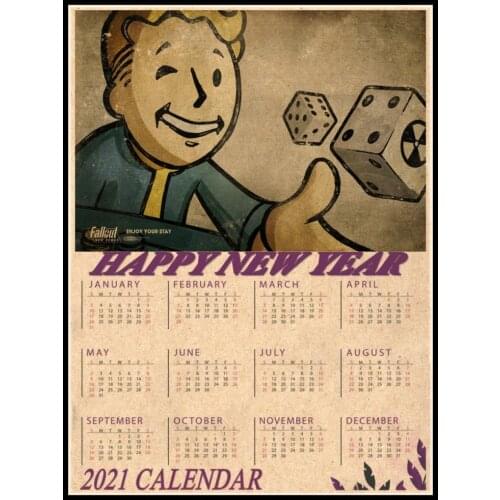 Fallout 3 4 Game Poster Fallout Series Game retro 2021 Calendar Poster Retro Kraft Paper Bar Cafe Home Decor Painting