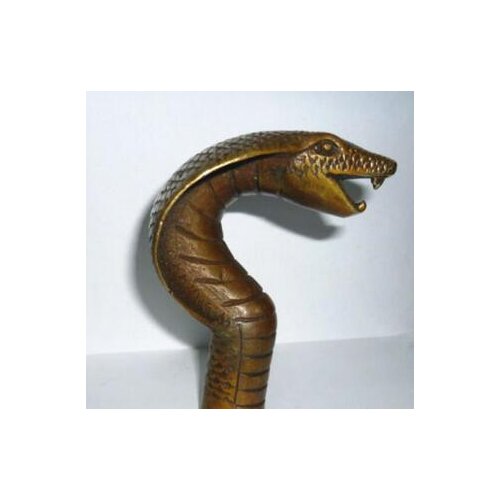 DYZ 325+++++++ Chinese Old Bronze Hand Carved Cobra Statue Cane Walking Stick Head