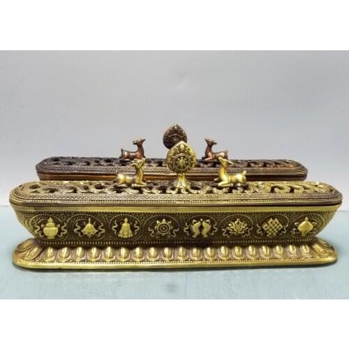 China brass double deer Tibetan Incense burner crafts statue