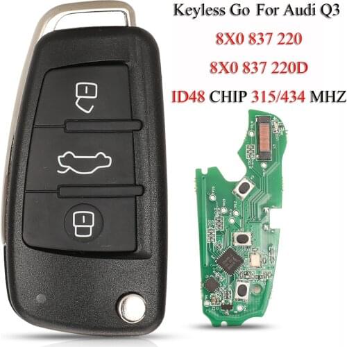 Kutery Keyless Go Remote Smart Car Key For Audi A1 Q3 ID48 Chip 315/434Mhz 3Buttons 8X0837220 8X0837220D 8X0837220C