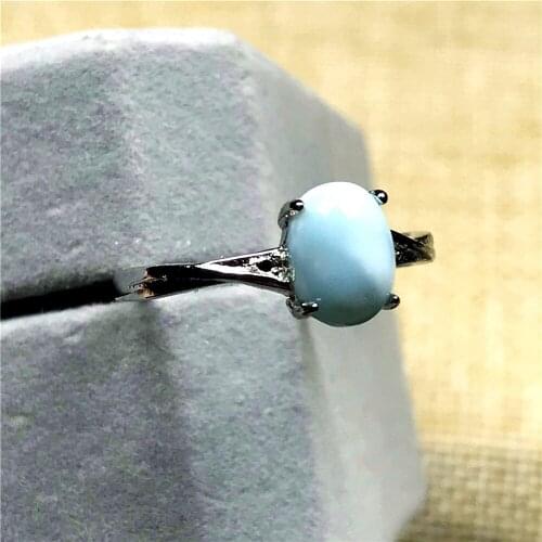 Top Natural Blue Larimar Ring Jewelry For Woman Man Silver 7x5mm Beads Dominica Water Pattern Gemstone Adjustable Ring AAAAA