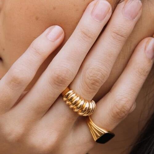 Gold Chunky Claw Ridge stainless steel ring for women vintage bold stackable ring fashion winter
