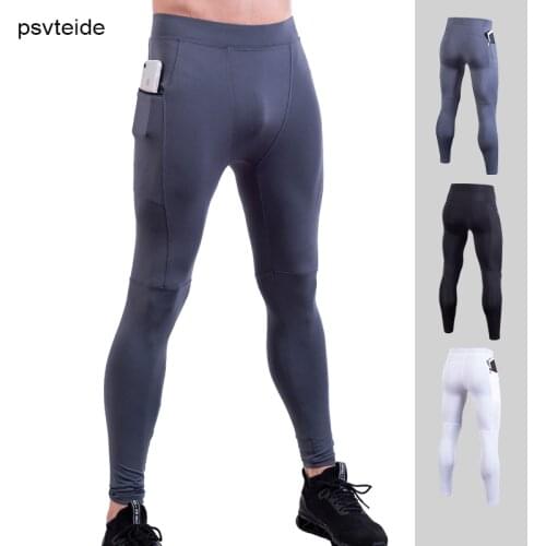 Compression Tights Men Skinny Pants Running Tights Men Compression Pants Men Leggings Fitness Full Length Pants Pocket Zipper