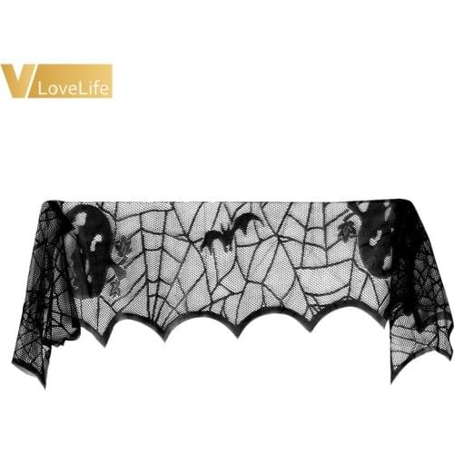 Halloween table runner Lace Tablecloth Mat Black Pumpkin bat spider Tablecloth Covers Party Fireplace Mantel Party Supplies