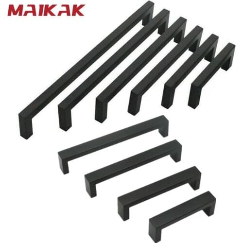 MAIKAK Modern Black Cabinet Handle Square Furniture Hardware Stainless Steel Kitchen Door Knobs Cupboard Wardrobe Drawer Pulls