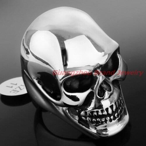 New Fashion Black Eyes 316L Stainless Steel Mens Cool Skeleton Skull Silver Color Rings Biker Jewelry US 7-15# Best Quality