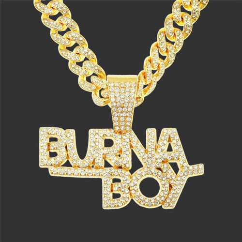 Iced Out BURNA BOY Pendant Necklace For Men Micro Pave Zircon Hip Hop Letters Jewelry With Miami Cuban Chain Jewelry