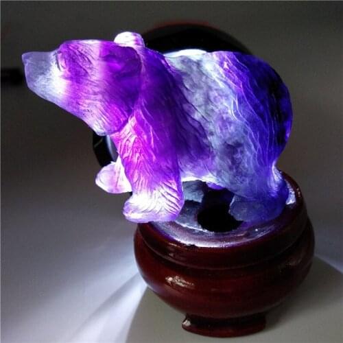 New arrival decorative stones natural quartz rainbow fluorite Polar bear crystal figurine for feng shui crafts