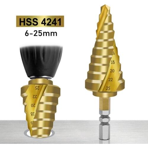 Pagoda Drill Hexagonal Shank Titanium Coated Spiral Groove One Multi-purpose Wood Hole Cutter Tool 6-25mm Bench Bit