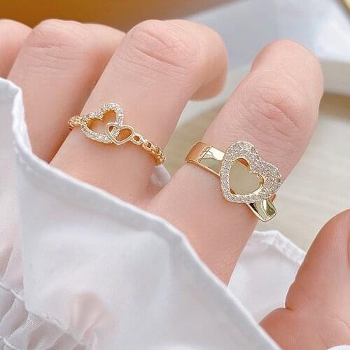 Simple Fashion Love Heart Shape Open Design Ring for Female Plated 3 layers 14k Real Gold Cute Bijoux Bague Pendant Accessories