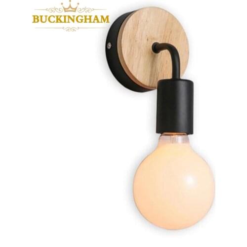 Simple wall lamp vintage wood metal LED sconce wall light Nordic black white industrial indoor lighting bedside lamps