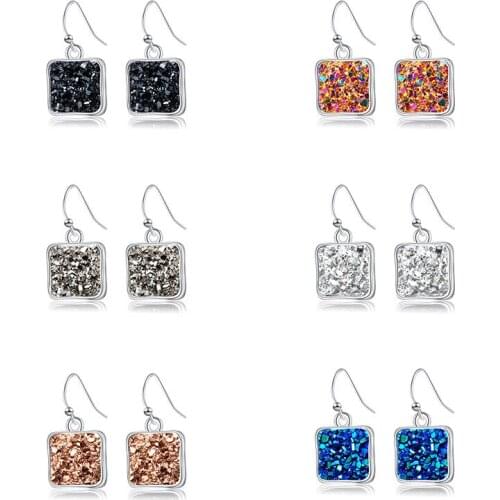 Earrings Fashion Jewelry 2018 with Silver Color Druzy Stone Earring Drop Dangle Earring for Women Christmas Gift