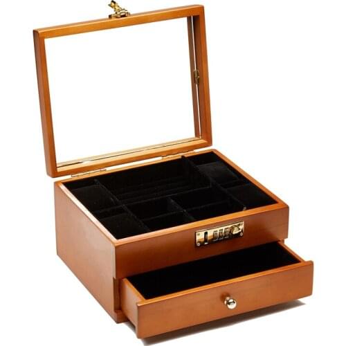 Jewelry Box For Watches With Lock, Wooden Box With Combo Lock, Lockable Organizer Box Wooden Jewelry Storage Container
