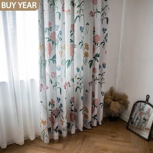 Nordic Curtains for Living Dining Room Bedroom American Plants Large Flowers Imitation Cotton and Linen Semi-blackout Curtains