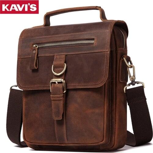 KAVIS New Men Crossbody Bag Shoulder Bags Multi-function Men Handbags Large Capacity Cow Leather Bag For Man Messenger Bags